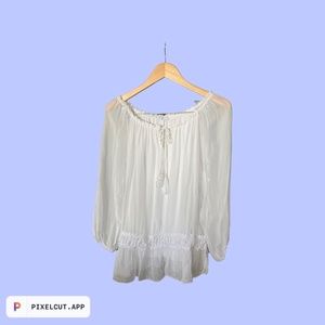 White Boho off shoulder or boat neck top